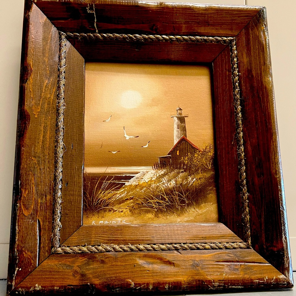 Vintage “Light House” Original Small Oil Painting Hand Signed